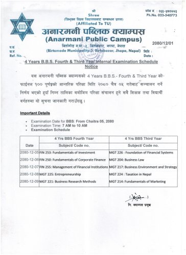 Exam form notice